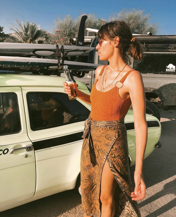 Customer wearing DONNIE SMOCK SWIMSUIT